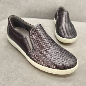 Ecco Loafers Women's 6.5 Gunmetal Woven Leather Soft 7 Slip-Ons Metallic New$175